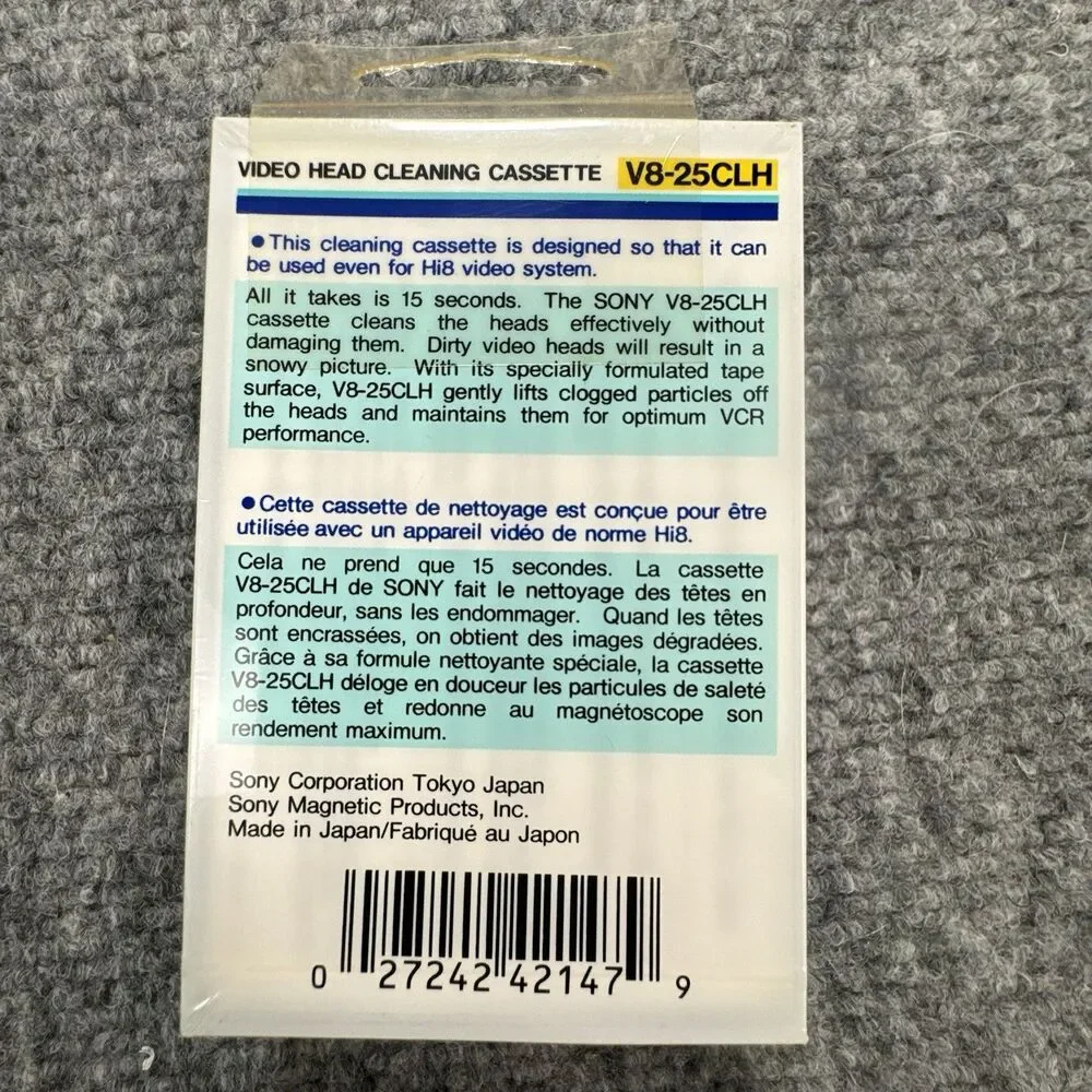 Sony V8‑25CLH 8mm Head Cleaner - Hi8 / Digital8 Dry‑Type Head Cleaner – Sealed